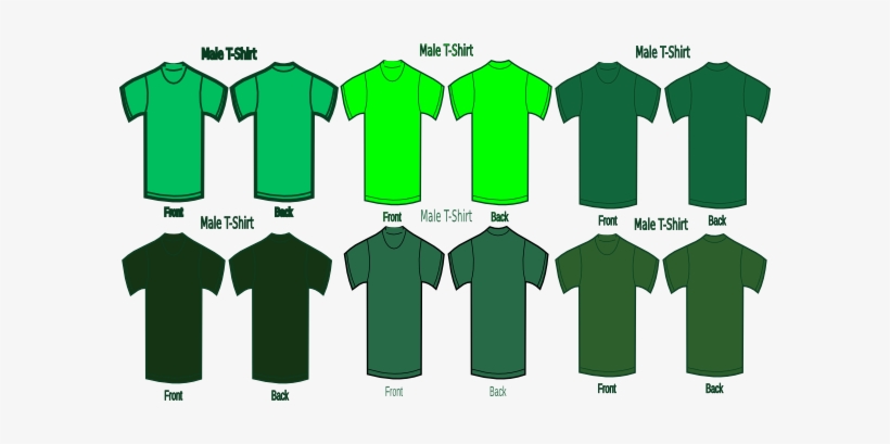 Six Green T Shirts Clip Art - Dark Green Plain Shirt Front And Back, transparent png #3410708