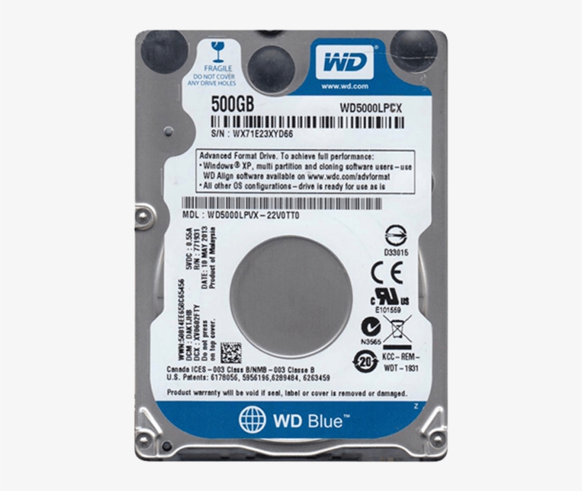 Western Digital Hdd Wd5000lpcx Mobile 500g - Wd Blue 500 Gb Internal Hdd - 2.5" - Wd5000lpcx - Sata, transparent png #3414199