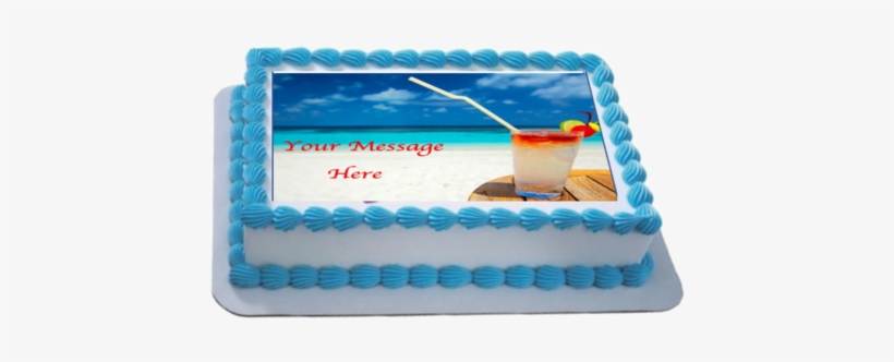 Personalised Beach Cocktails Scene Fondant Icing Cake - Football Pitch Birthday Cakes, transparent png #3414308