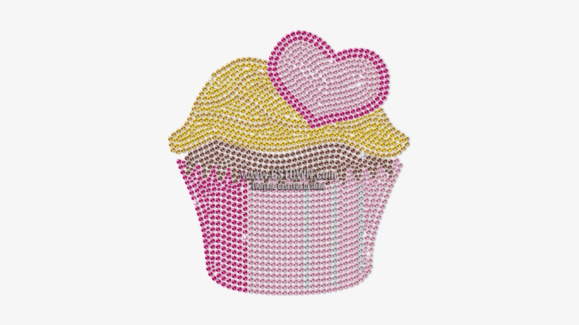 Pink Cupcake Decorated With Heart Rhinestud Transfer - Storage Basket, transparent png #3416560