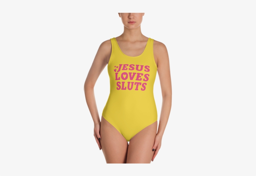 Jesus Loves Sluts Swimsuit - One-piece Swimsuit, transparent png #3419185