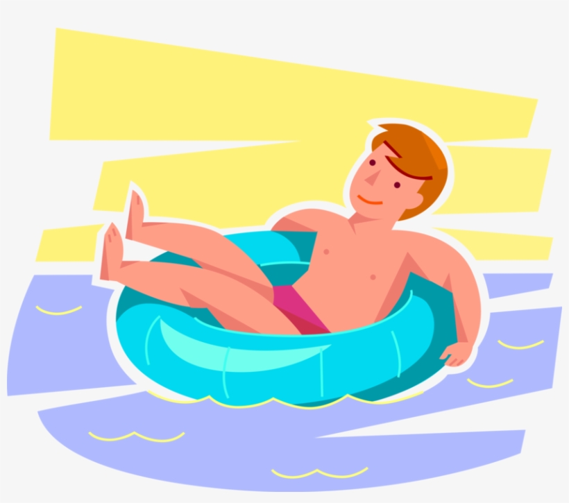 Vector Illustration Of Young Boy Floats In Inflatable - Clip Art, transparent png #3421344