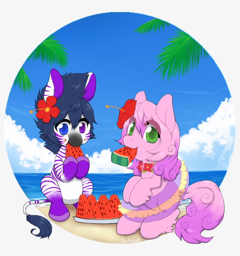 Paichitaron, Beach, Eating, Flower In Hair, Inner Tube, - Cartoon, transparent png #3421578