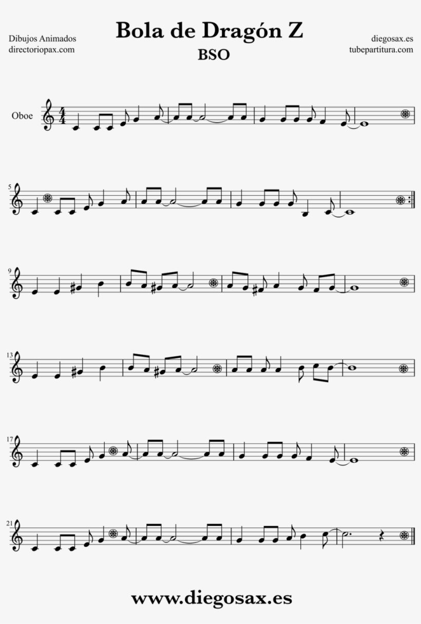 Partitura Del Opening De Bola Dragón Z Para Oboe Dibujos - Dragon Ball Trumpet Sheet Music, transparent png #3423112