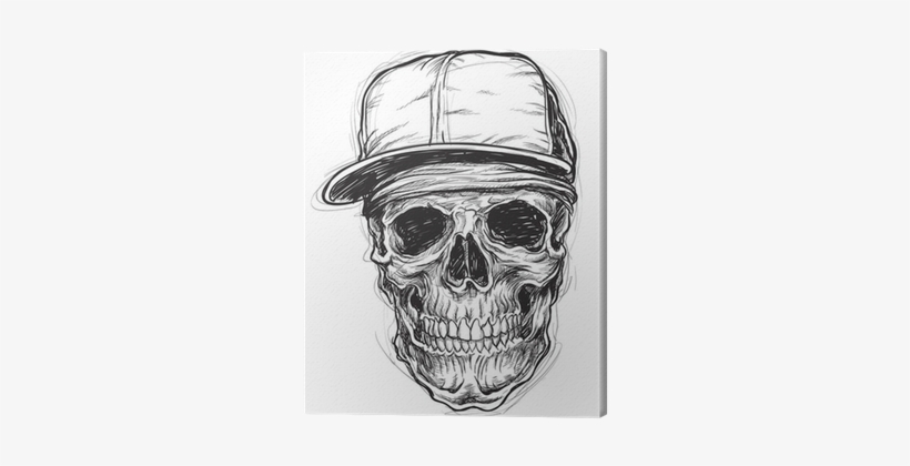 Sketchy Skull With Cap And Bandana Canvas Print • Pixers® - Gorras Dibujadas A Lapiz, transparent png #3423512