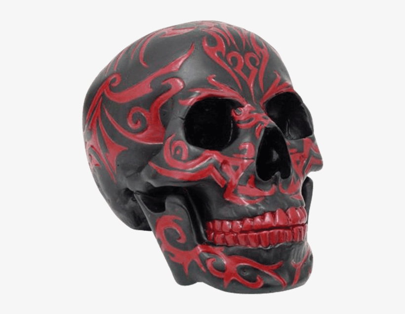 Gothic Tribal Skull - 7.75 Inch Red And Black Tribal Print Skeleton Skull, transparent png #3423578