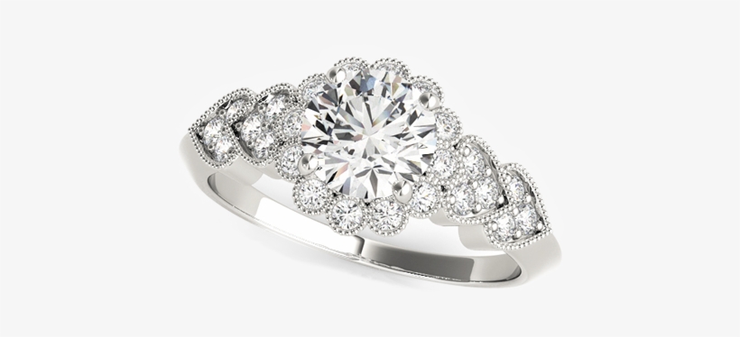 Bridal Collection - 1 1/6 Ct Tw Halo Round Antique Style Engagement Ring, transparent png #3425965