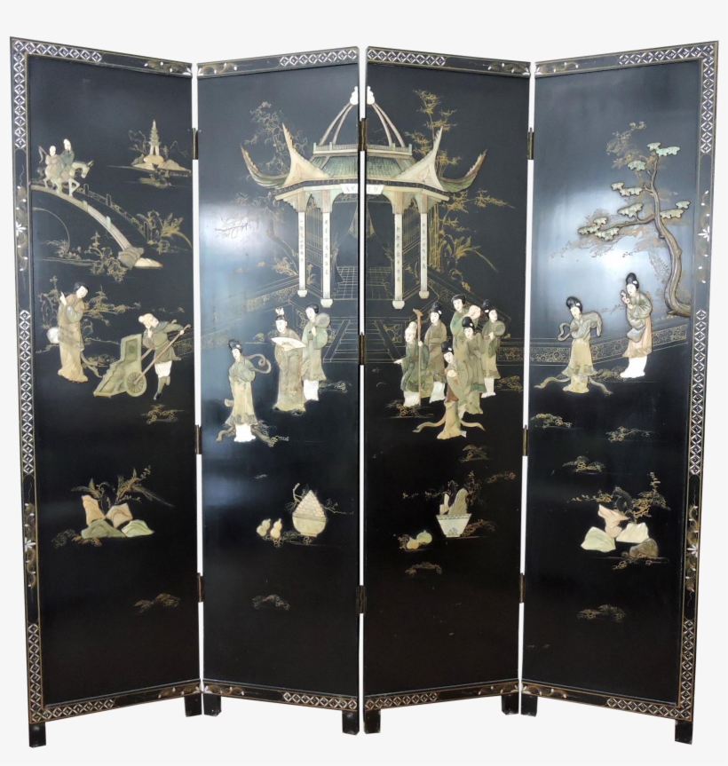Antique Chinese Black Lacquer Jade Room Divider In - Lacquer, transparent png #3430284