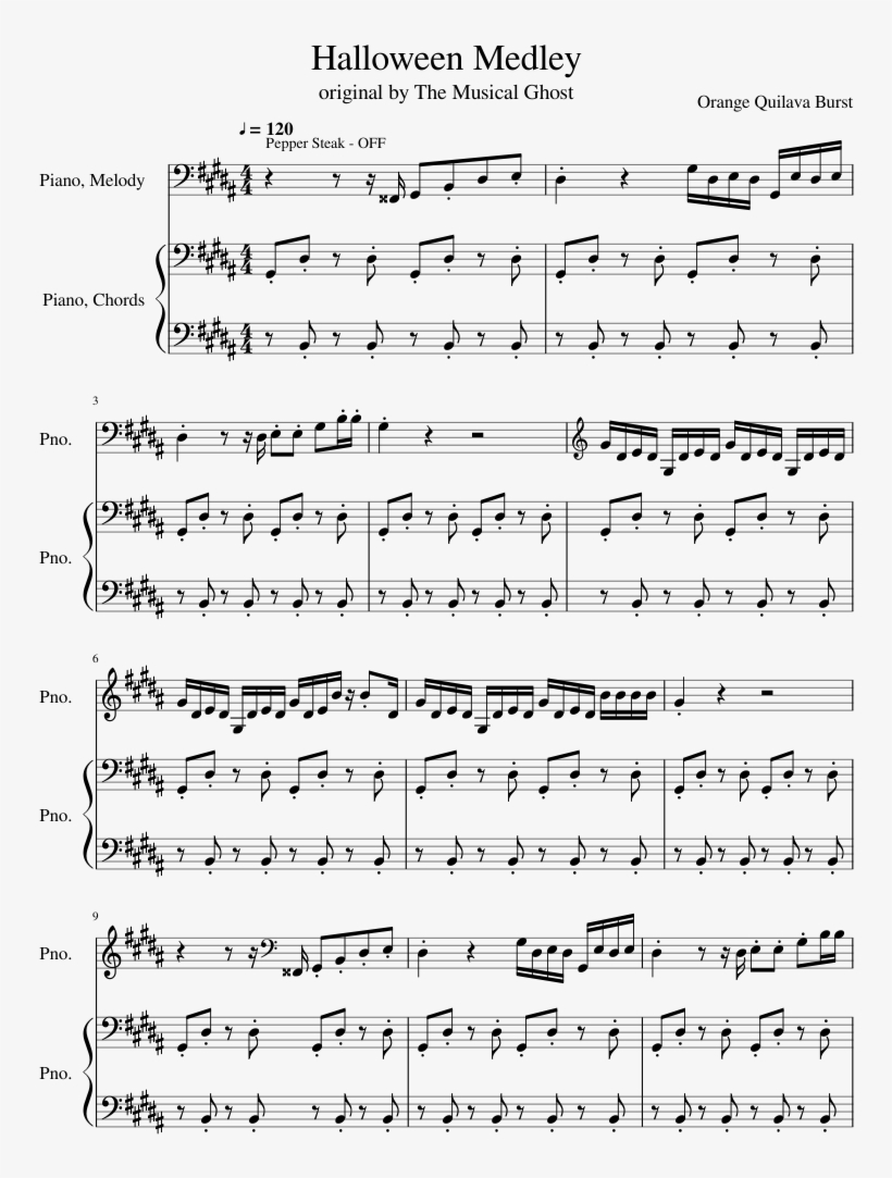 Halloween Medley Sheet Music Composed By Orange Quilava - Music, transparent png #3431117
