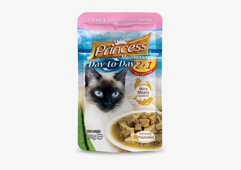 Day To Day Pouches Chicken And Tuna In Gravy With Shrimps - Princess Cat Food Pouch, transparent png #3433058