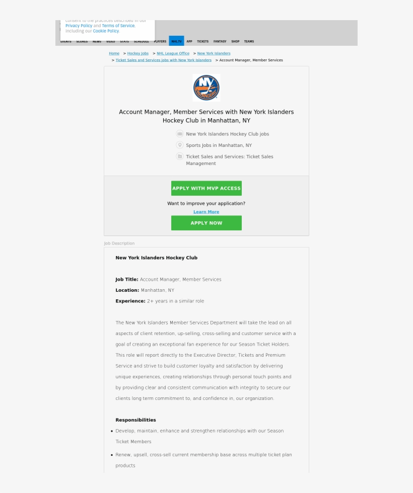 New York Islanders Hockey Club - Web Page, transparent png #3440247