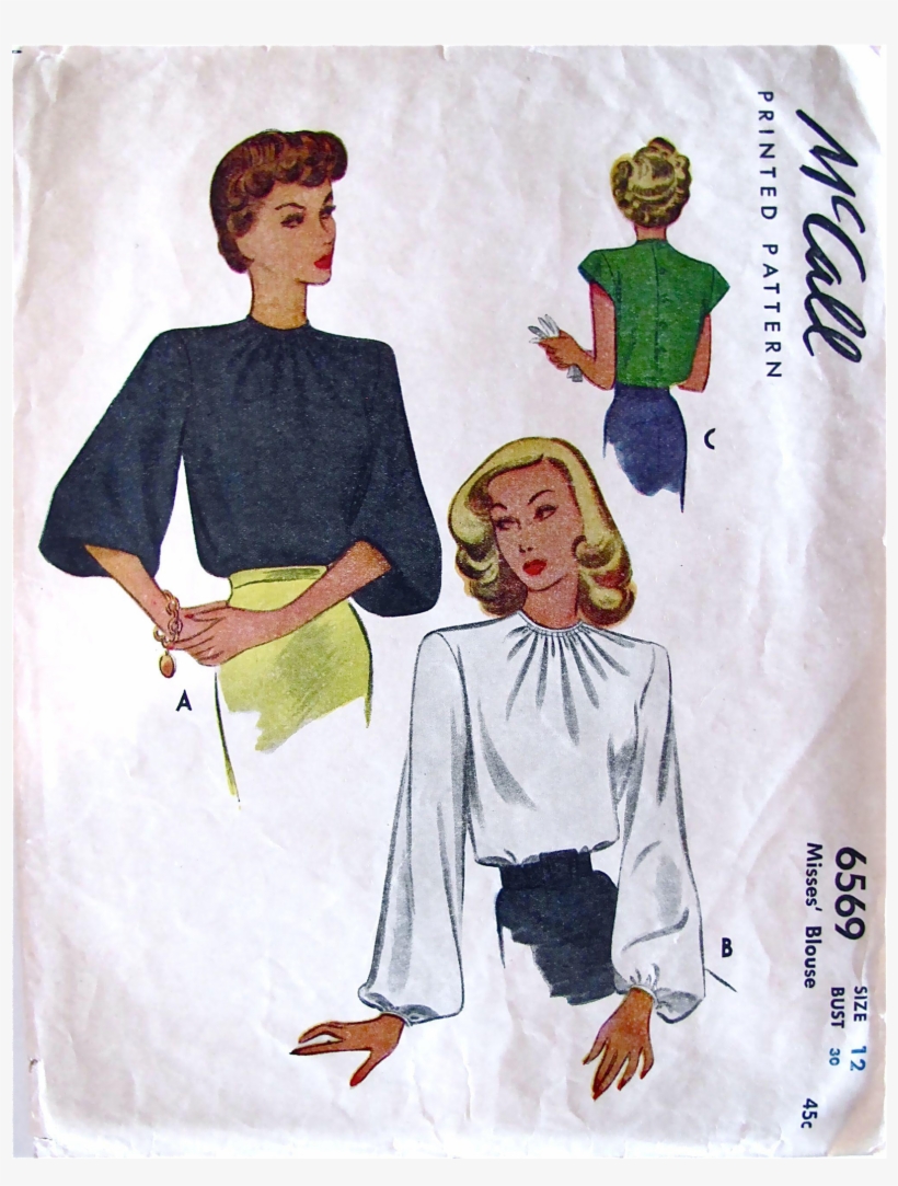 Misses' Blouse Pattern Vintage 1946 Mccall 6569 Size - Patterns, transparent png #3446587