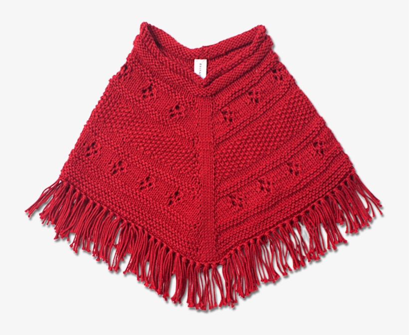 Hand Knitted Classic Red Poncho - Hand Knitting, transparent png #3449967