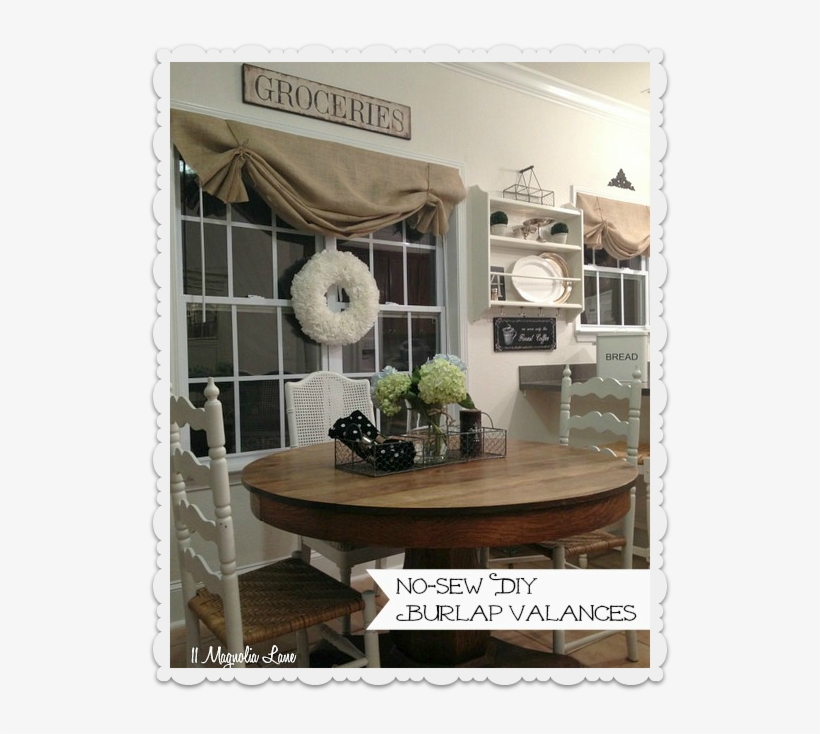 How To Make A No-sew Diy Burlap Window Valance - Drop Cloth Valances In Kitchen, transparent png #3451636