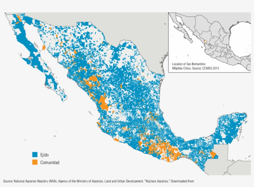 Map Of Ejidos And Comunidades In Mexico - Nucleos Agrarios En Mexico, transparent png #3454730