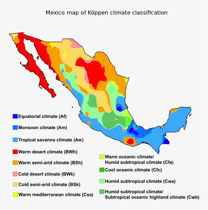 Mexico Map Of Köppen Climate Classification - Koppen Climate Classification Mexico, transparent png #3454760