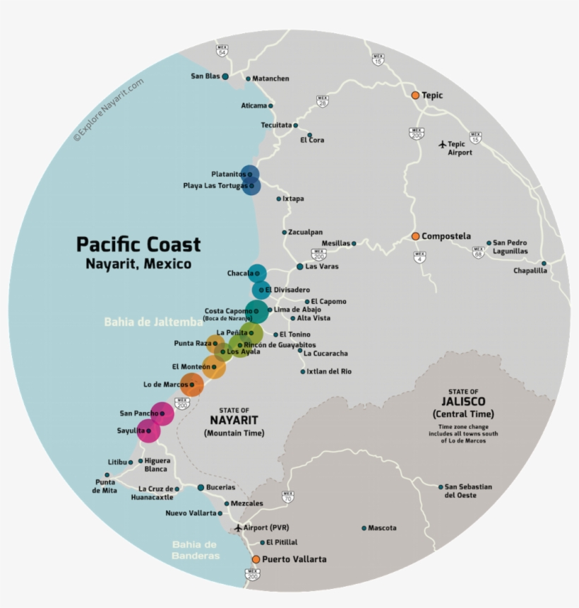 Nayarit Coast Driving Distance Map - Divisadero Nayarit, transparent png #3454850