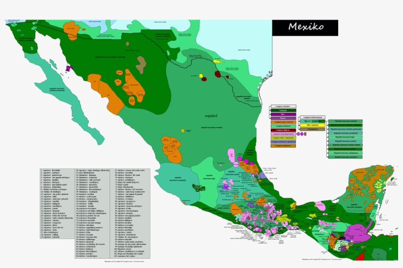 Linguistic Map Of Mexico [3464×2148] - Mapa De Familias Linguisticas En Mexico, transparent png #3454873