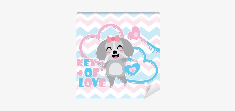 Cute Puppy Gets Heart Padlock And Key Vector Cartoon - Padlock, transparent png #3462296
