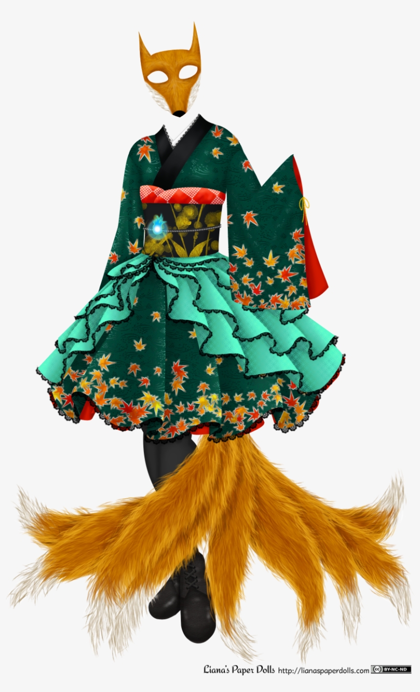 A Knee-length Teal Green Dress With A Fox Mask And, transparent png #3464910