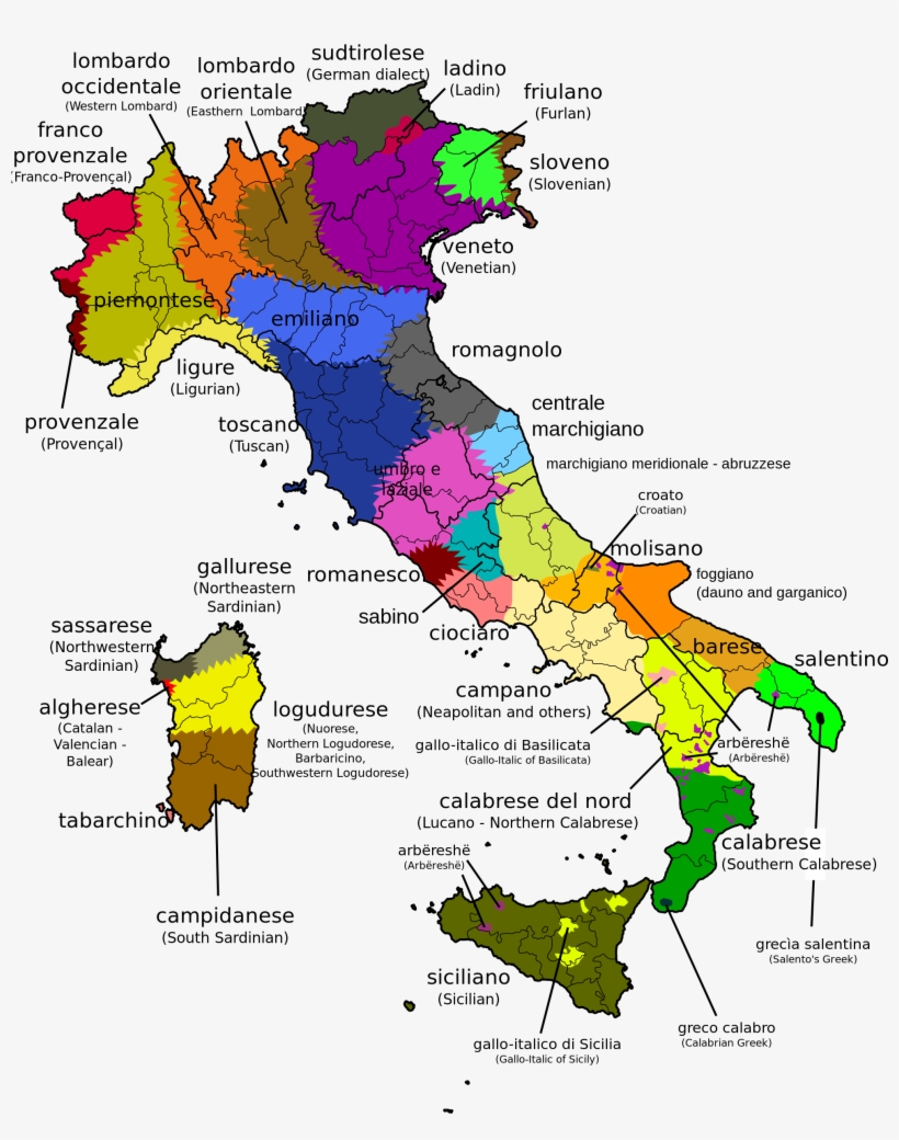 Linguistic Map Of Italy - Languages Spoken In Italy, transparent png #3465686