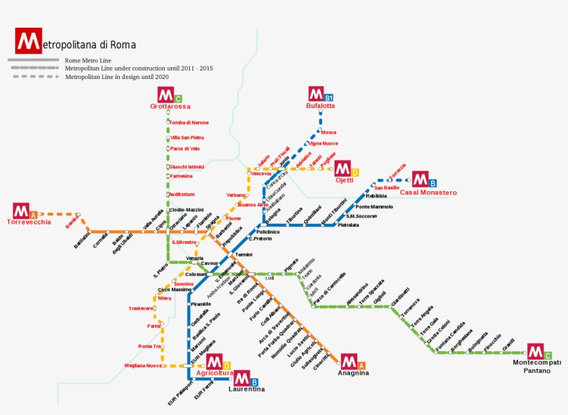Metro Map Of Rome Full Resolution - Metro Roma, transparent png #3466119