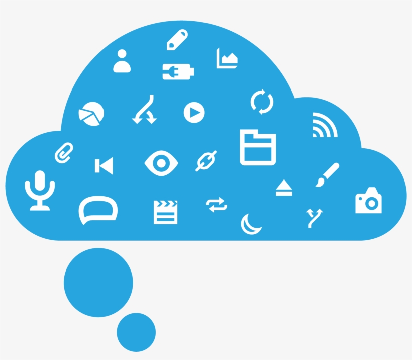 Dmc Logo Of A Blue Thought Bubble Cloud With Icons - Logo, transparent png #3471213