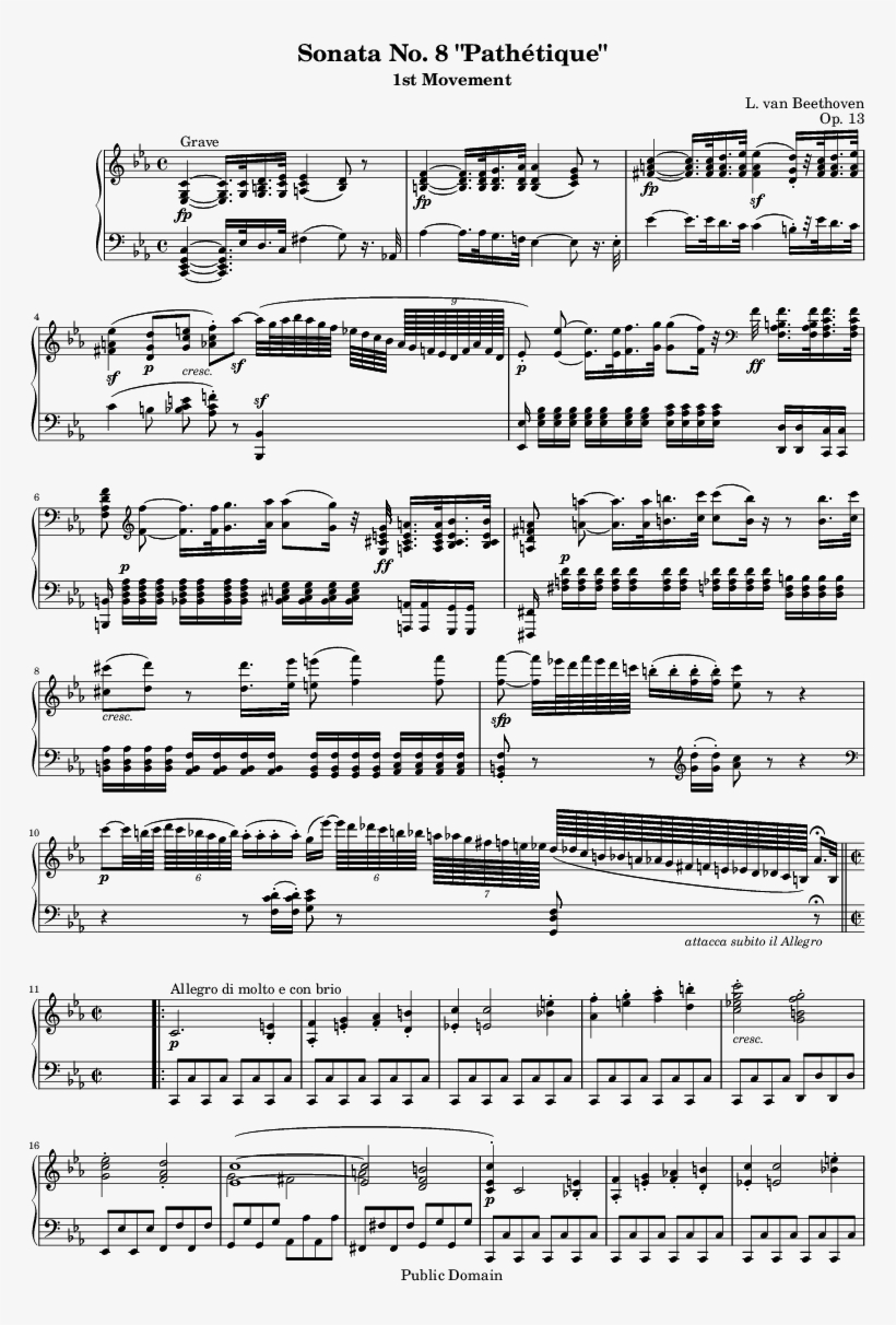 Page 1 - Beethoven Allegro Con Brio, transparent png #3471479