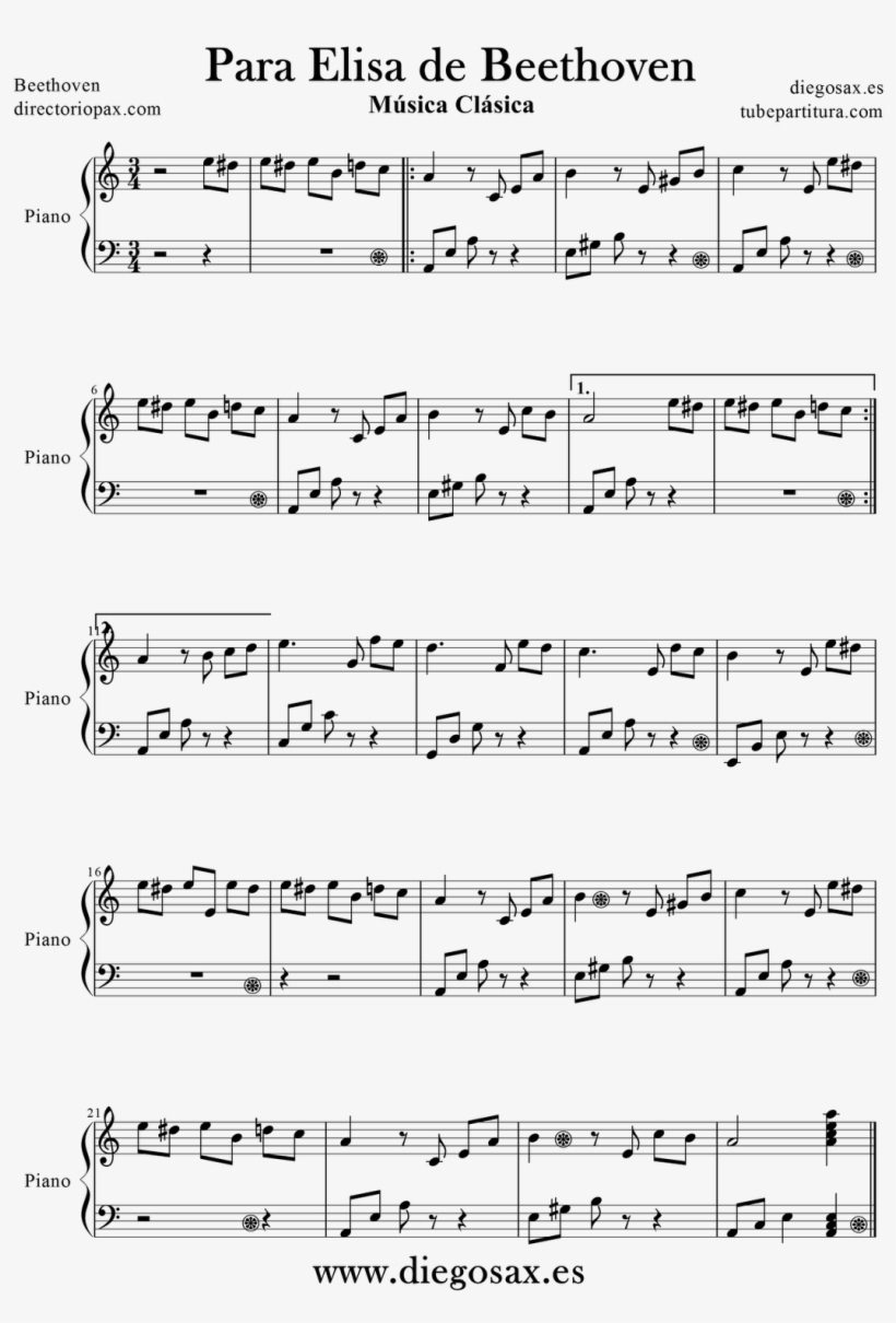 Tubepartitura Para Elisa Partitura De Piano De Beethoven, transparent png #3471508