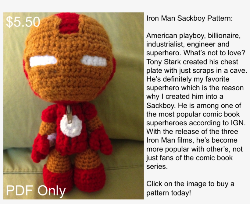 Amigurumi Iron Man Sackboy, transparent png #3474766