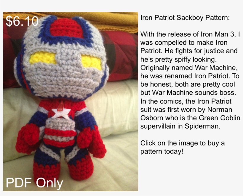 Ironpatriotsackboy - Stuffed Toy, transparent png #3475016