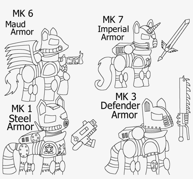 Armor, Bolter, Chainsword, Crossover, Fallout Equestria, - Line Art, transparent png #3475598
