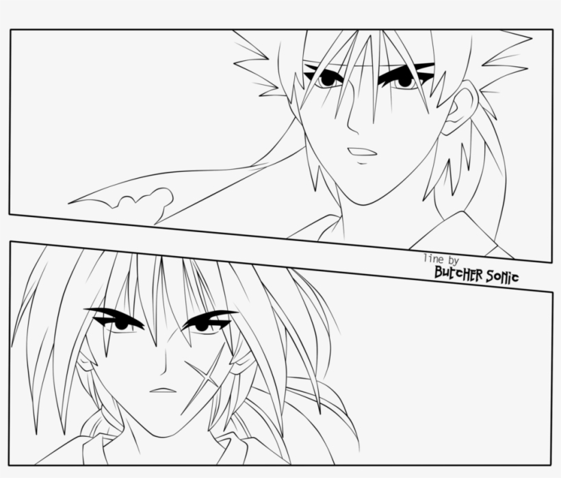 Rurouni Kenshin 155 P16 Zanza And Kenny By Butchersonic - Line Art, transparent png #3477097