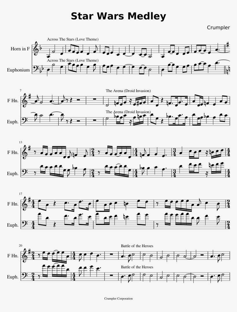 Star Wars Medley Sheet Music Composed By Crumpler 1 - Document, transparent png #3485552