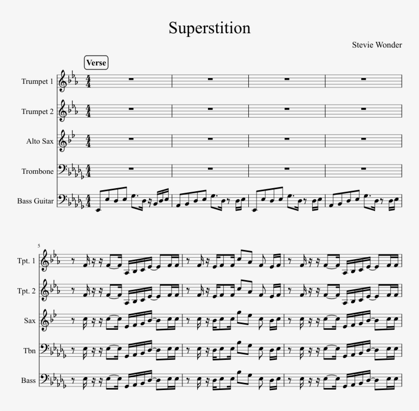 Superstition Sheet Music Composed By Stevie Wonder - Daft Punk Harder Better Faster Stronger Sheet Music, transparent png #3490102
