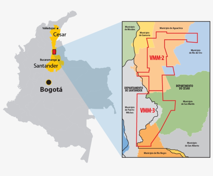 The Area Includes Parts Of The Cesar And Santander - Colombia Map Vector, transparent png #3495980