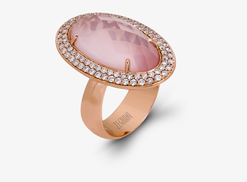 14kr Ring With Rose Quartz And Diamonds - Quartz, transparent png #3496566