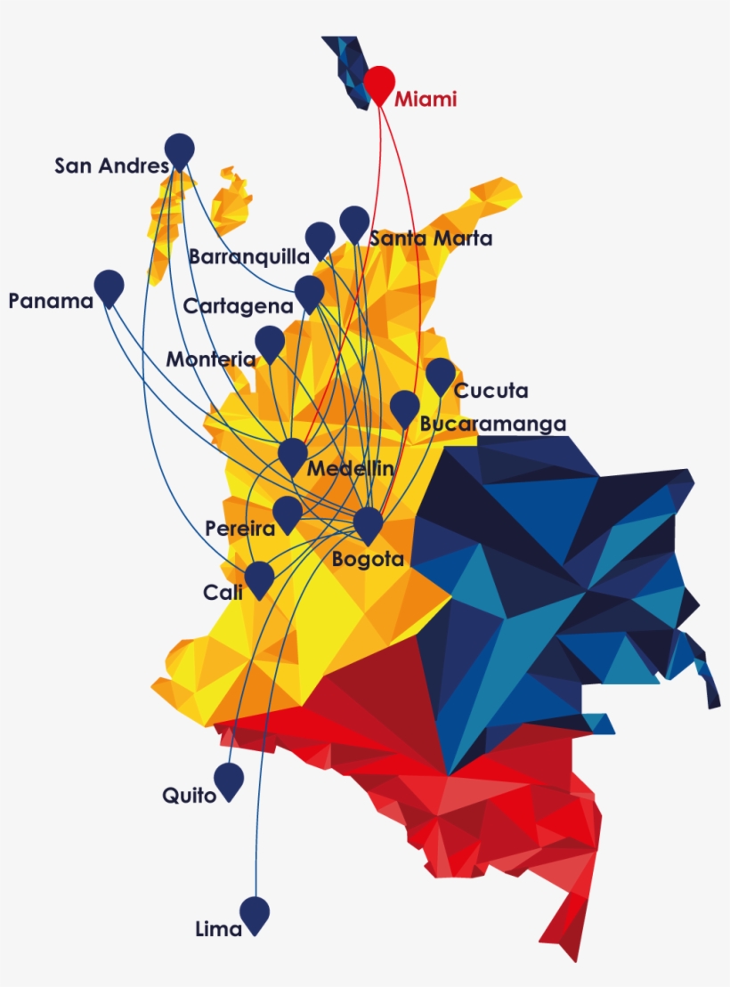 Viva Colombia Route Map - Viva Colombia Flight Map, transparent png #3496589