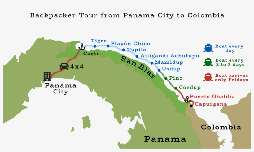 Map Of Panama To Colombia Tour - Puerto Obaldia Map, transparent png #3496611