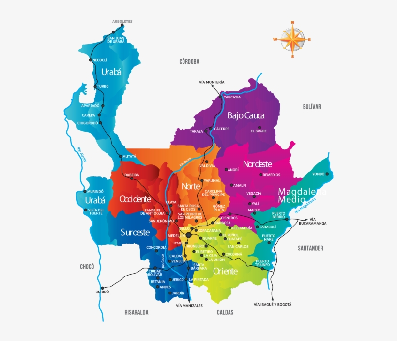 Antioquia Colombia Map - Mapa Antioquia Con Municipios, transparent png #3496693