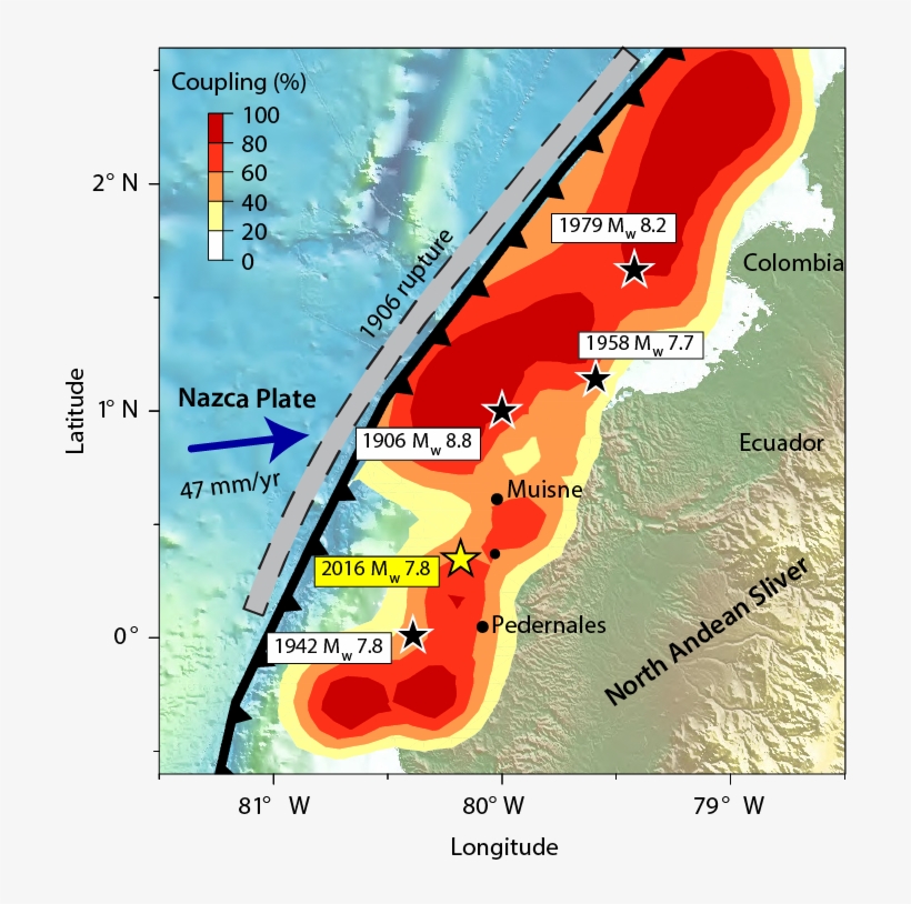 Historical Earthquakes In The Ecuador-colombia Subduction - Map, transparent png #3496869