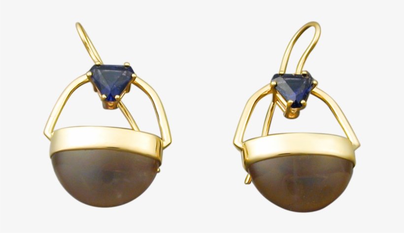 Basket Earrings With Rose Quartz And Iolite - Gold, transparent png #3496920