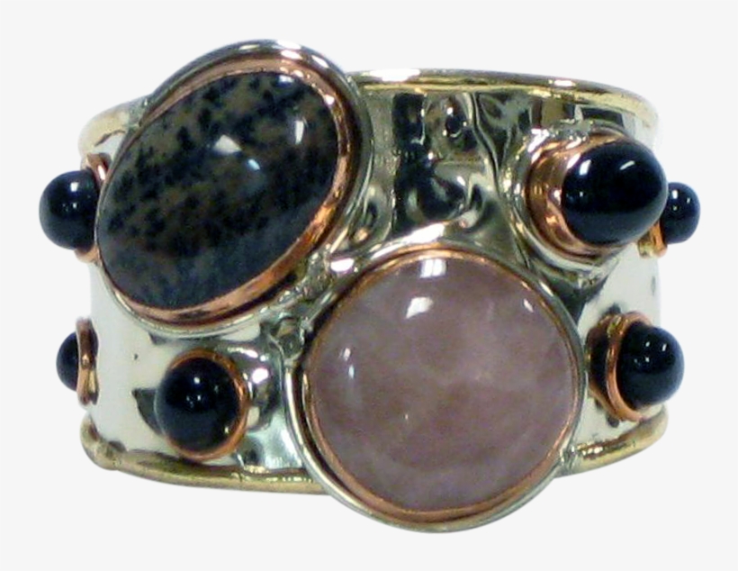 Gold White Metal Cuff W/rose Quartz, Brown Jasper & - Quartz, transparent png #3496937