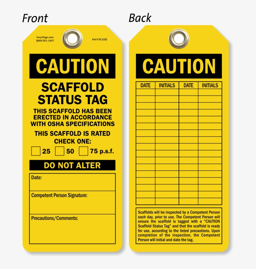 Caution Scaffold Status Tag - Do Not Operate, Heavy Duty 15 Mil Thick Vinyl Tag,, transparent png #3497890