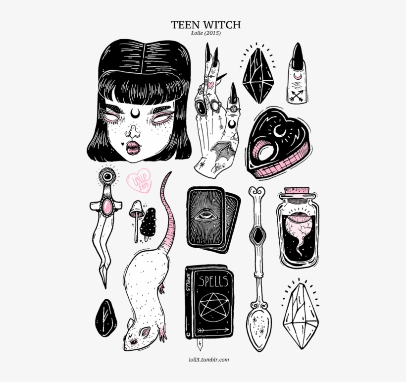 Png Black And White Download Teen Witch Lolle Art Dagger - Witch Tattoo Flash, transparent png #350085