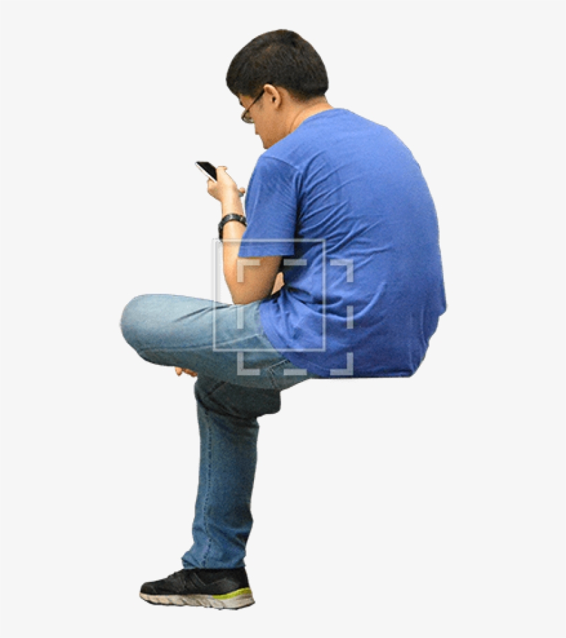 Guy In A Blue Shirt Checking His Phone While Sitting - Person Sitting Using Phone, transparent png #350192