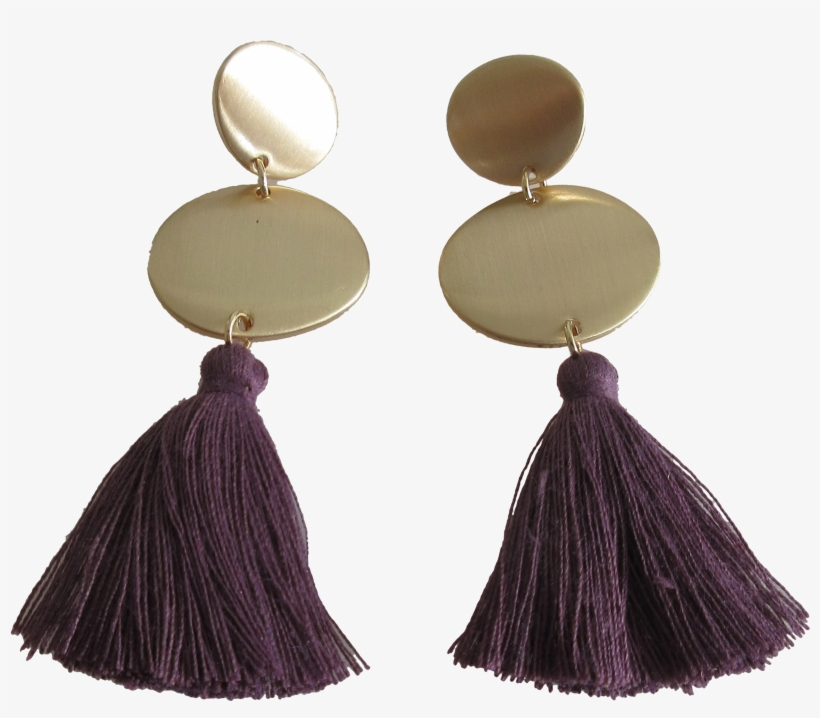Time And Tru Wine Gold Circle Earring With Thread Tassel - Earrings, transparent png #350565