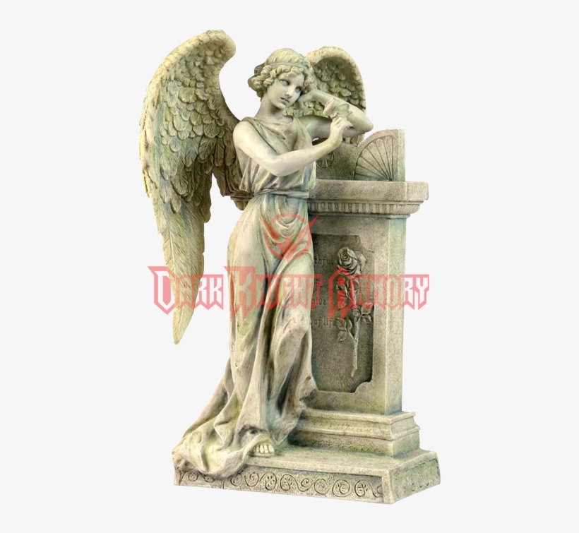 Angel Leaning On A Tombstone Statue - Statues Of Angels With Horns, transparent png #353116