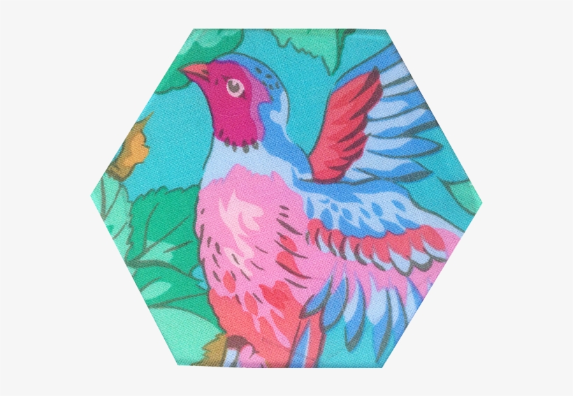 Hexagon Shaped Piece Of Fabric With A Colourful Bird - Textile, transparent png #356072