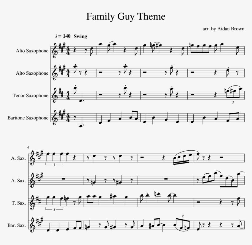 Family Guy Theme Sheet Music Composed By Arr - Music, transparent png #357946